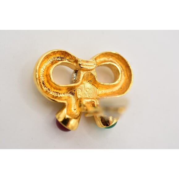 Joan Rivers Vintage Cabochon Bow Clip On Earrings Christmas Holiday Signed BinW - Picture 11 of 12